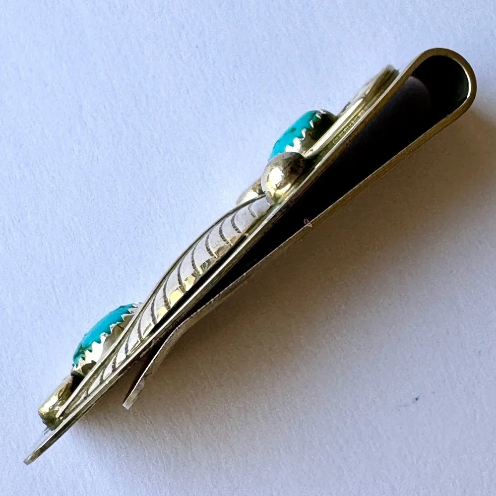 Navajo Money Clip Turquoise Sterling Wilbur Myers Native American Tooled